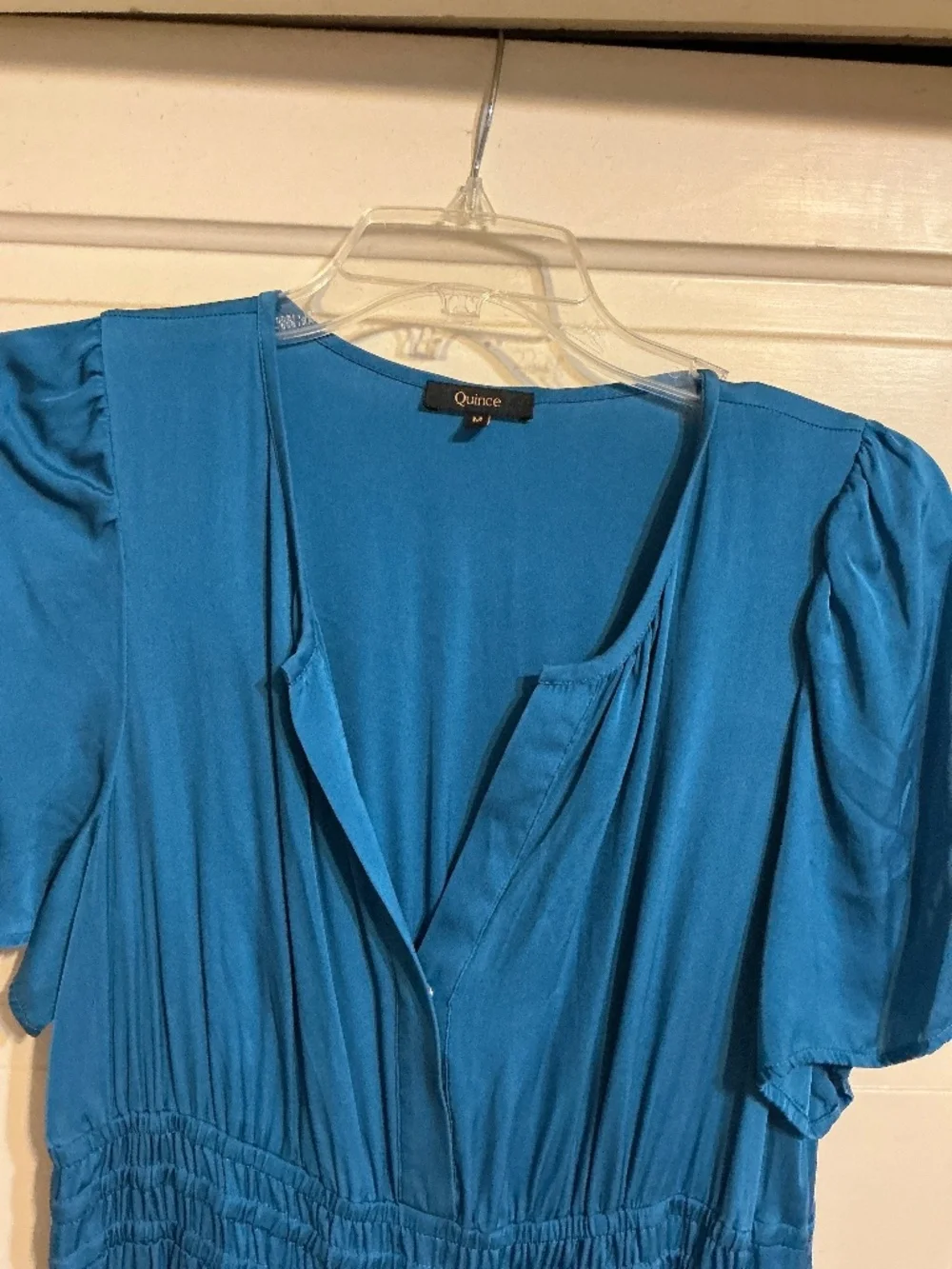 Quince Washable Silk Tiered Maxi Dress Blue Size Medium EUC - Picture 2 of 2